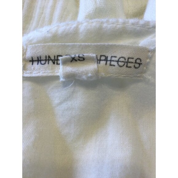 Hundred Pieces Women's Embroidered Floral Pleated Top Short Sleeve Beige Size XS - Picture 7 of 10